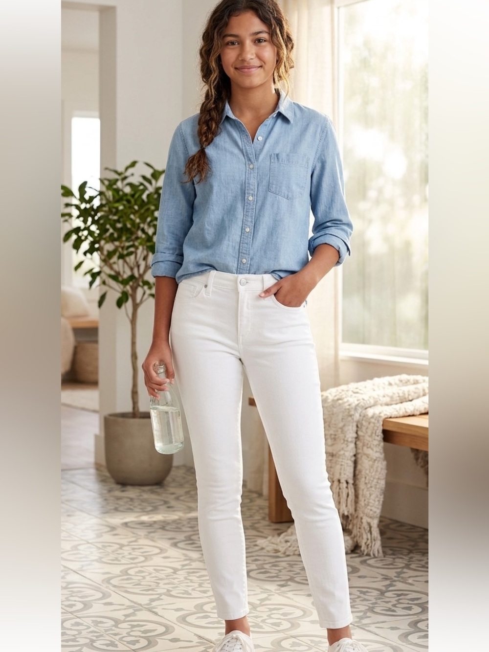 Gap Slim Mid-Rise Clean Solid White True Skinny 28 Petite Coastal Preppy Jeans